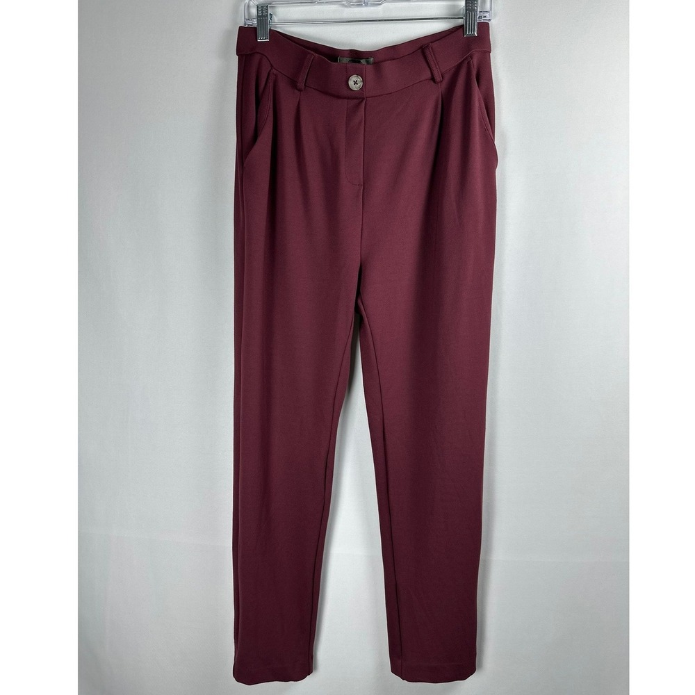 One by Chapter One Pull On Dress Pants Small Burgundy Pleated Tapered Career